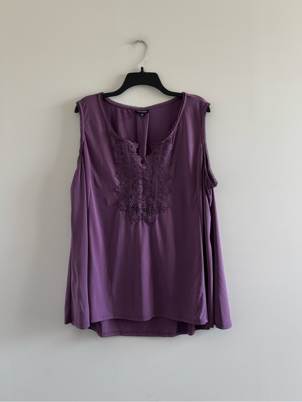 Roz & Ali Blouse Sleeveless Purple Embroidered Tank Shell Womens 3X Romantic